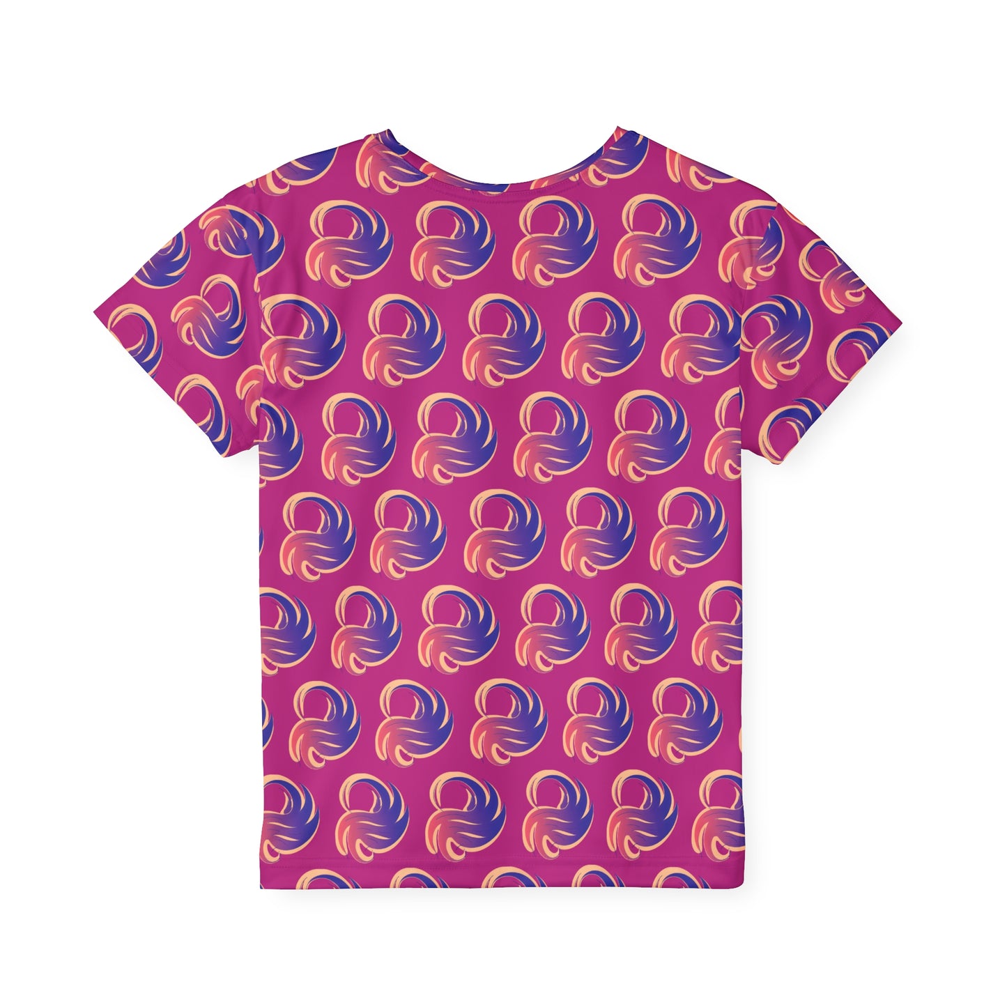 Divine Swirl Tee – Magenta Vibes - Colorful Patterned Athletic Shirt for Young Athletes, Birthday Gift, Team Gear, Playwear, Activewear