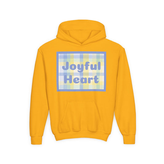 “Joyful Heart” Unisex Kids Hoodie – Cozy Faith Kids Sweatshirt (Pastel Plaid)
