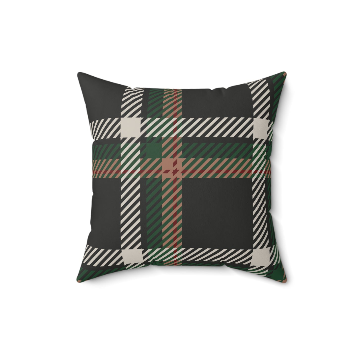 Faithful Tartan Cushion – Stone Beige Front, Plaid Back | Faux Suede Decorative Pillow