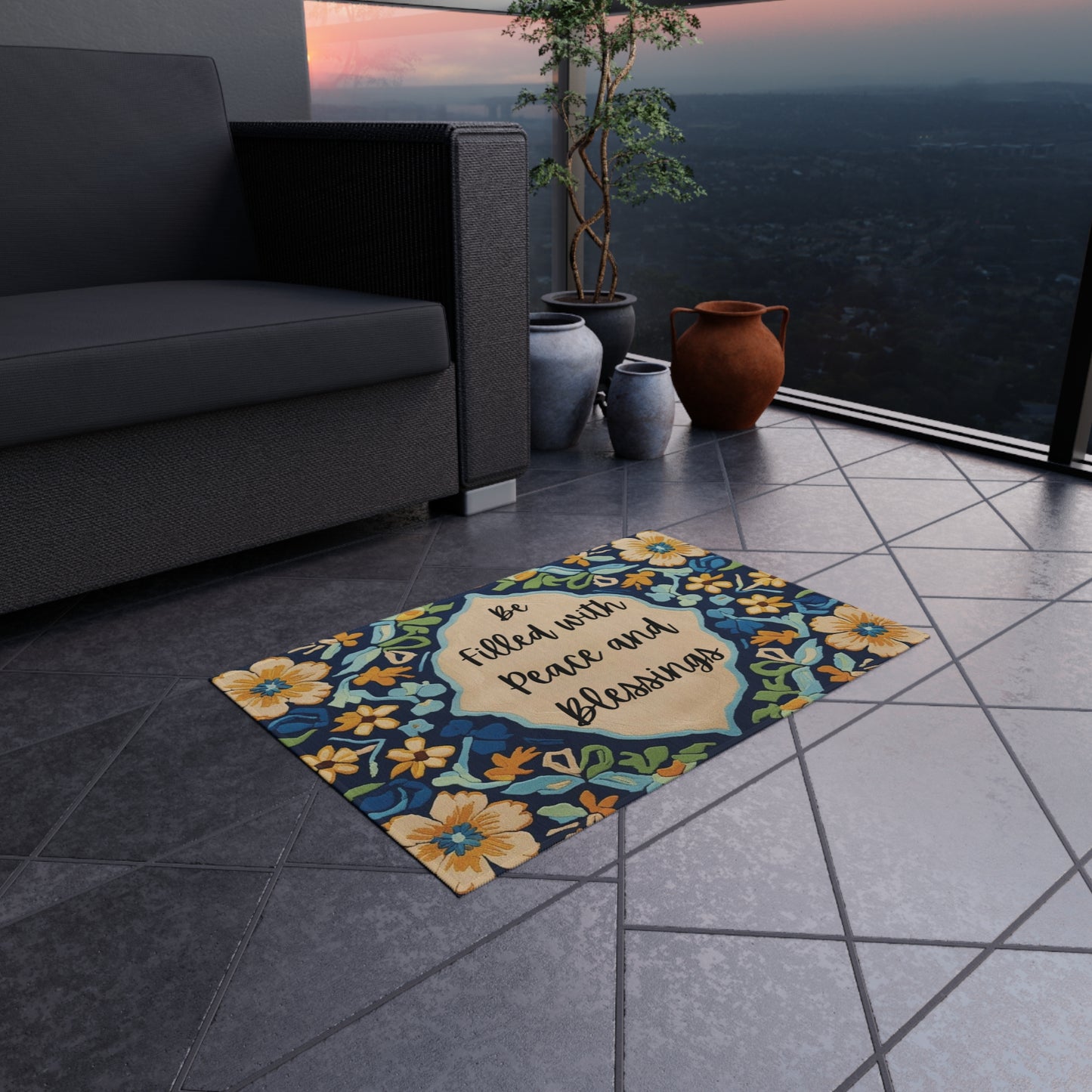 Peace & Blessings Outdoor Rug – Floral Faith Edition