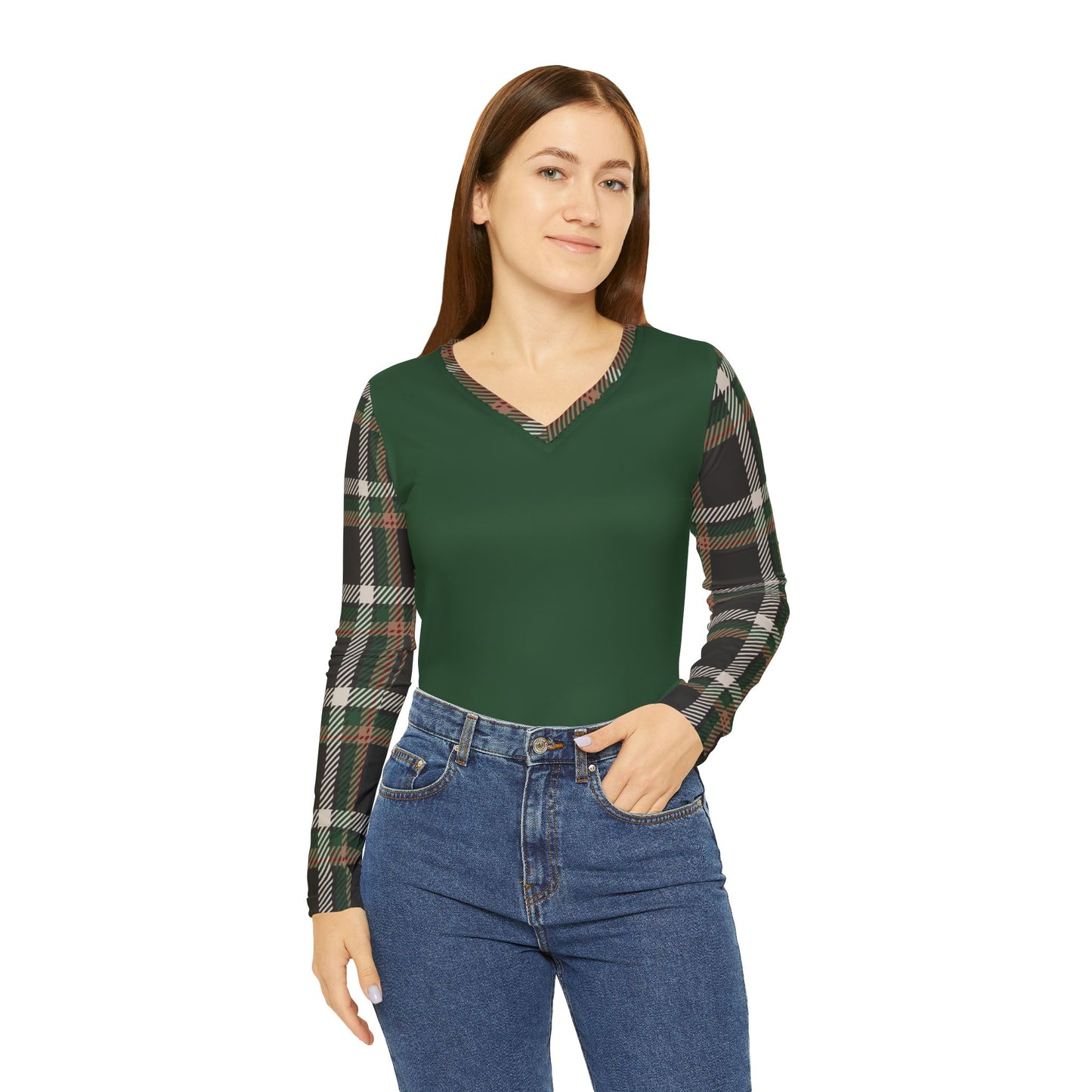 Faithful Tartan V-Neck Top – Evergreen