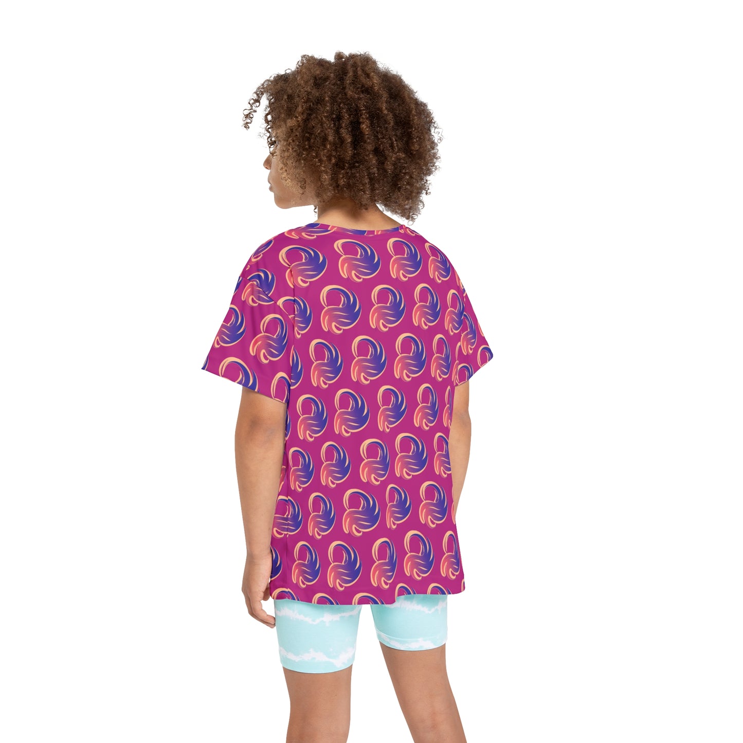 Divine Swirl Tee – Magenta Vibes - Colorful Patterned Athletic Shirt for Young Athletes, Birthday Gift, Team Gear, Playwear, Activewear