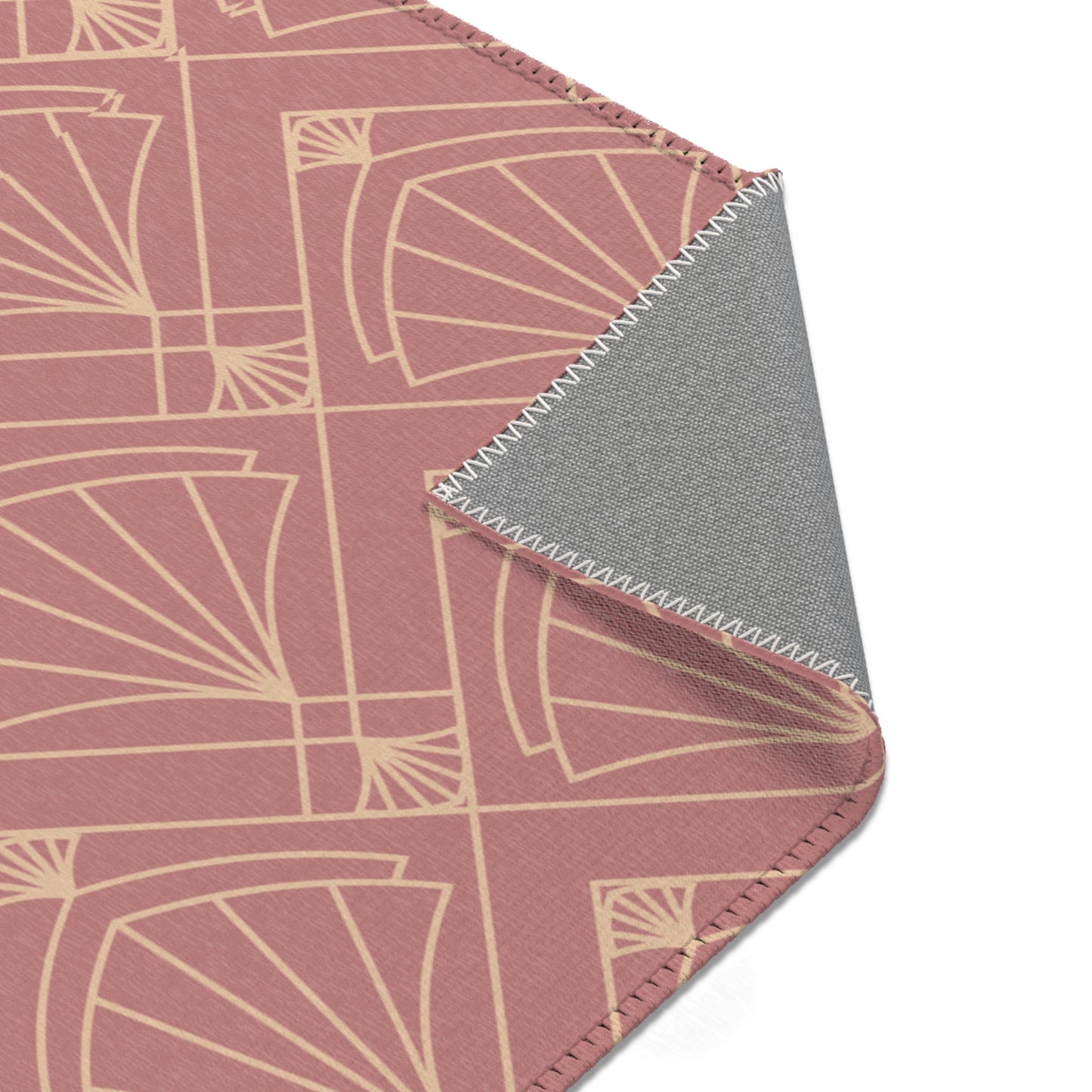 Rose Radiance Art Deco Rug – Champagne Gold on Muted Rose