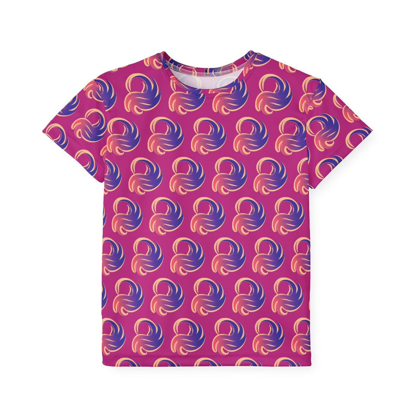 Divine Swirl Tee – Magenta Vibes - Colorful Patterned Athletic Shirt for Young Athletes, Birthday Gift, Team Gear, Playwear, Activewear