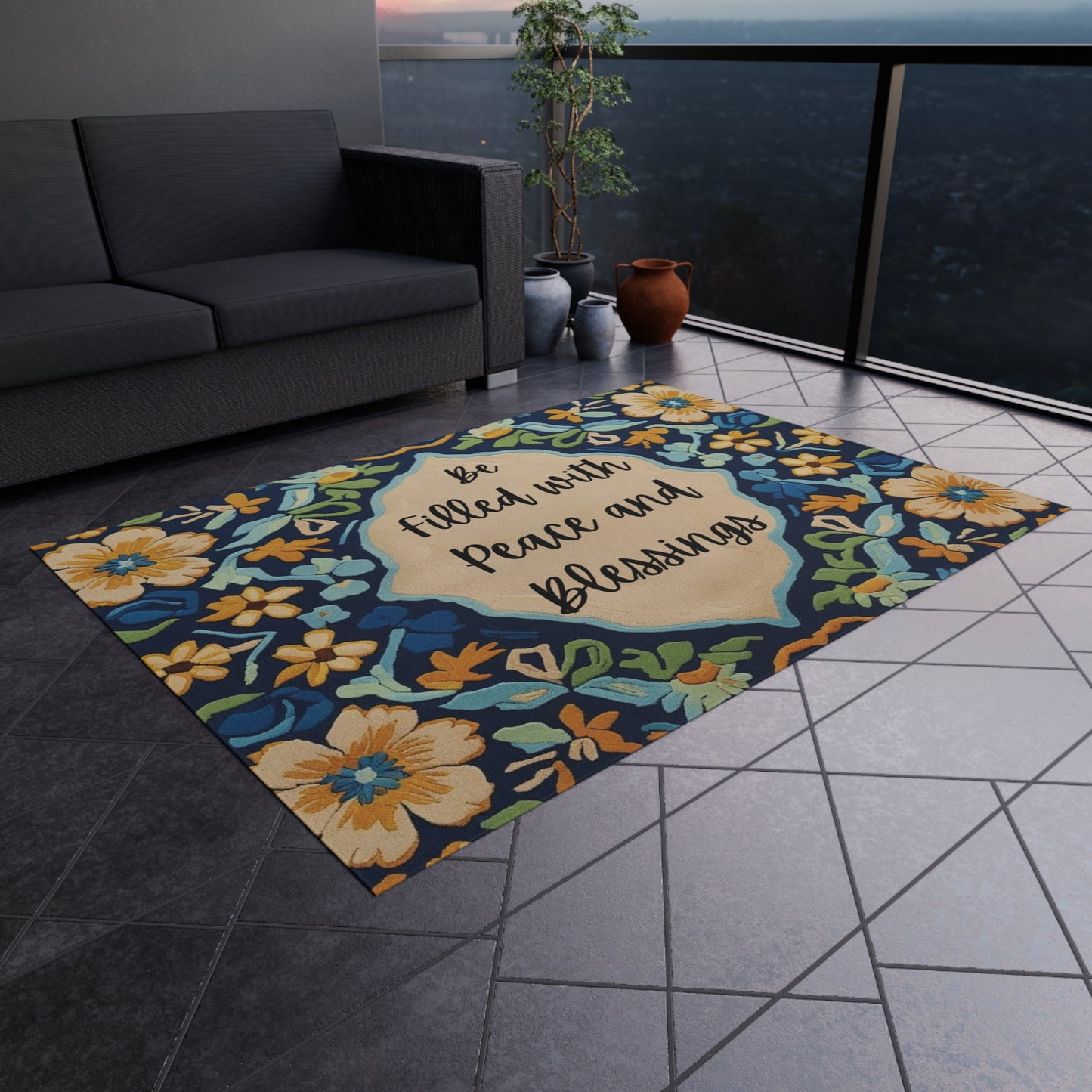Peace & Blessings Outdoor Rug – Floral Faith Edition