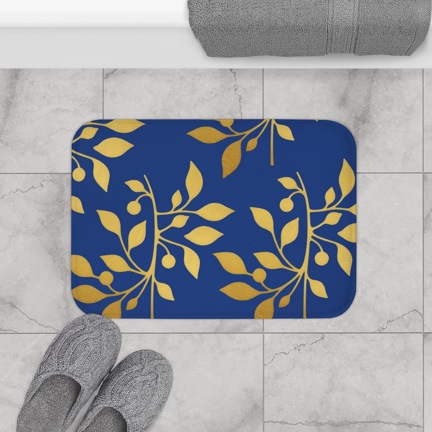 Golden Olive – Royal Blue Faith-Inspired Bath Mat