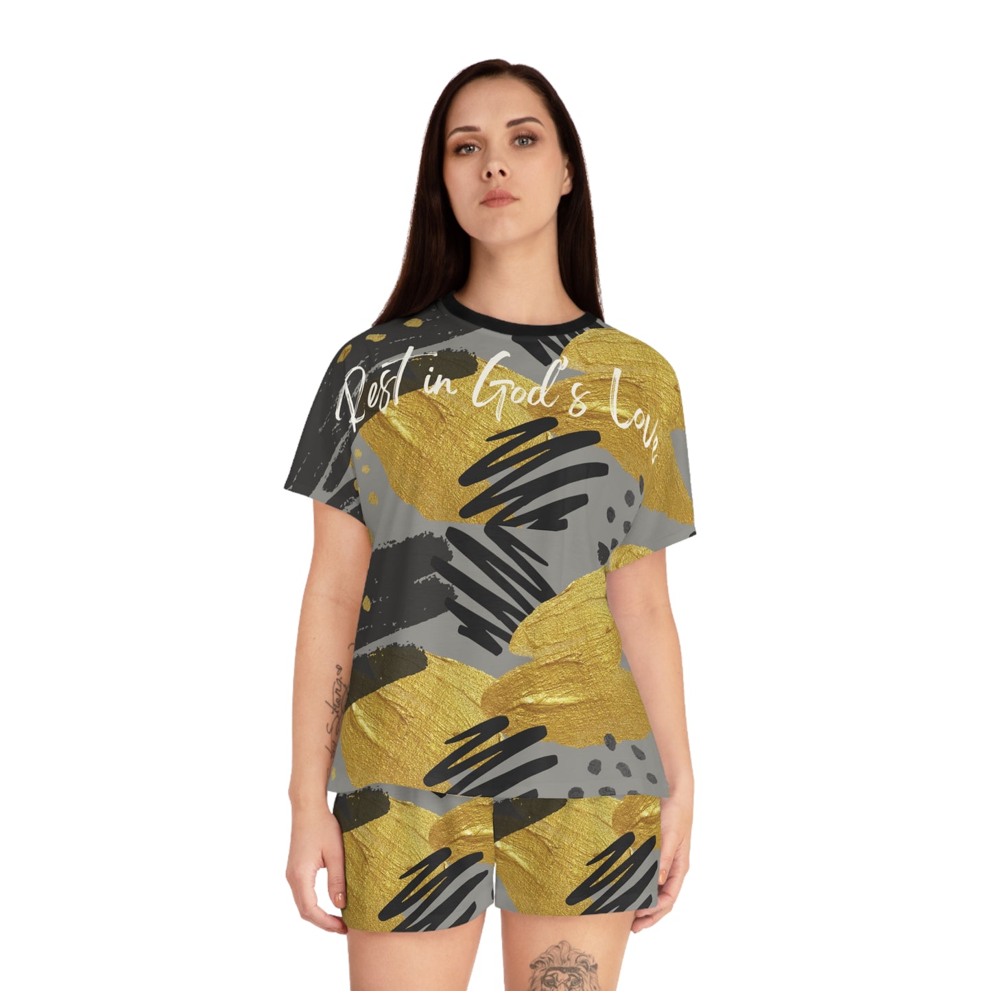 Rest in God’s Love – Women’s Gold Abstract Pajama Set