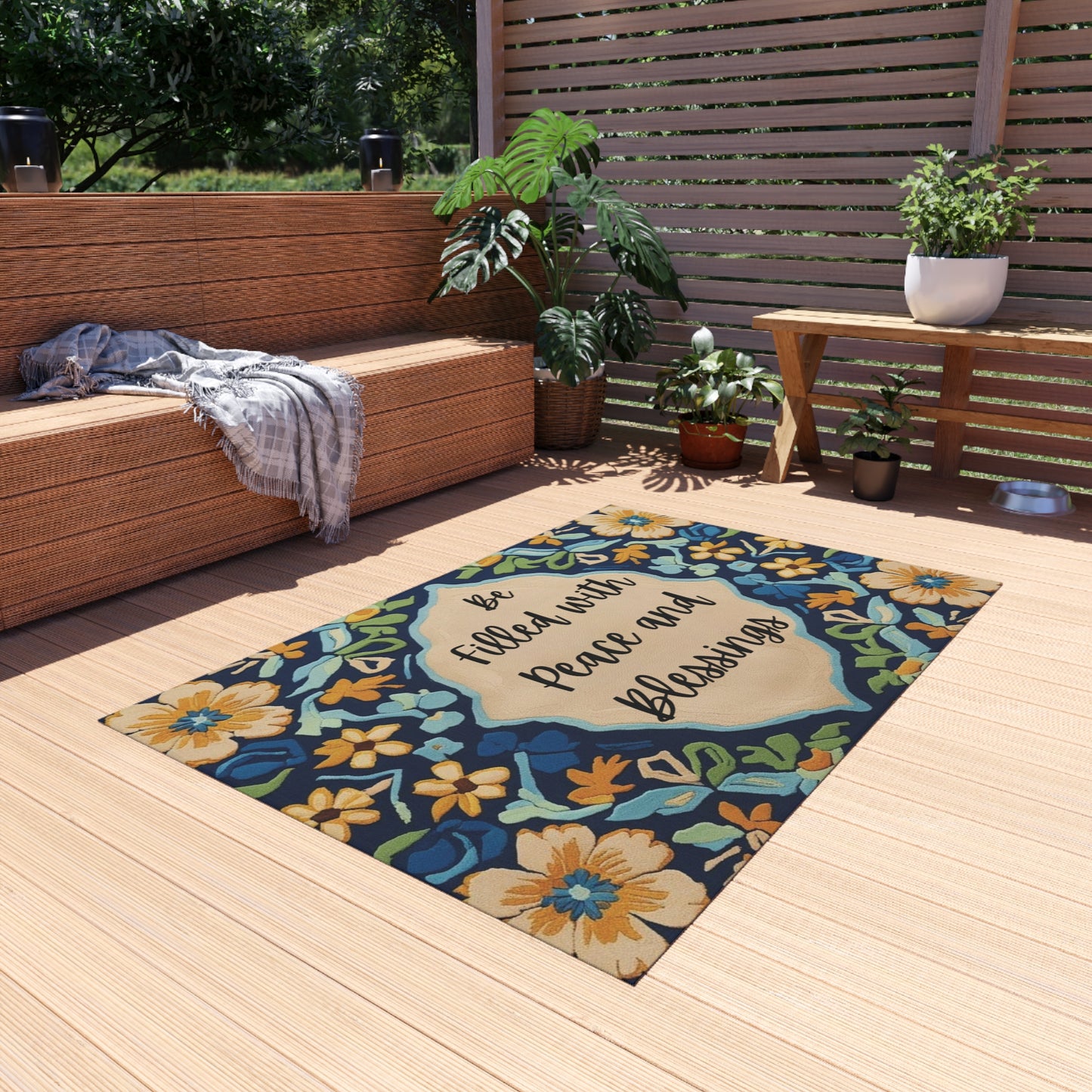 Peace & Blessings Outdoor Rug – Floral Faith Edition