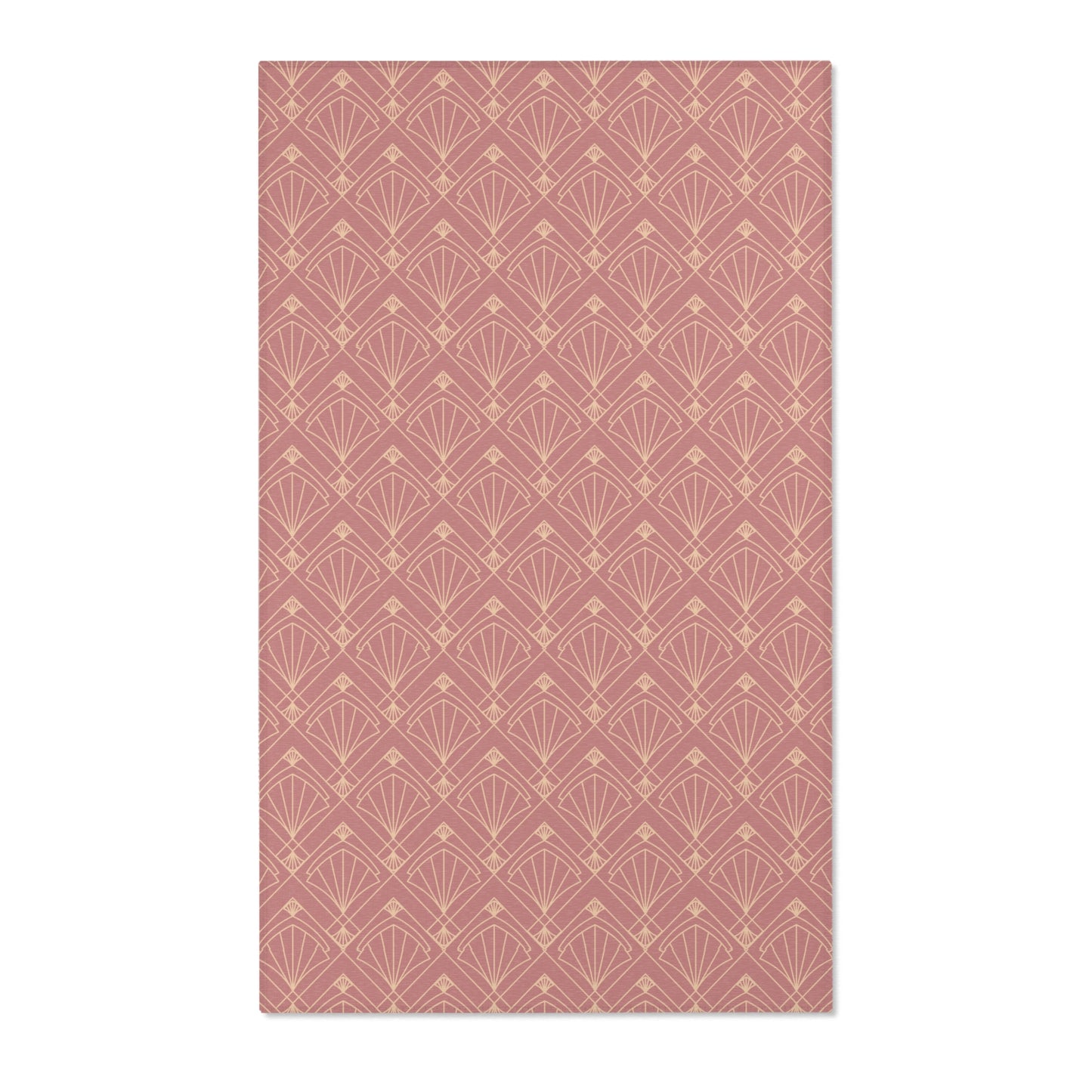 Rose Radiance Art Deco Rug – Champagne Gold on Muted Rose