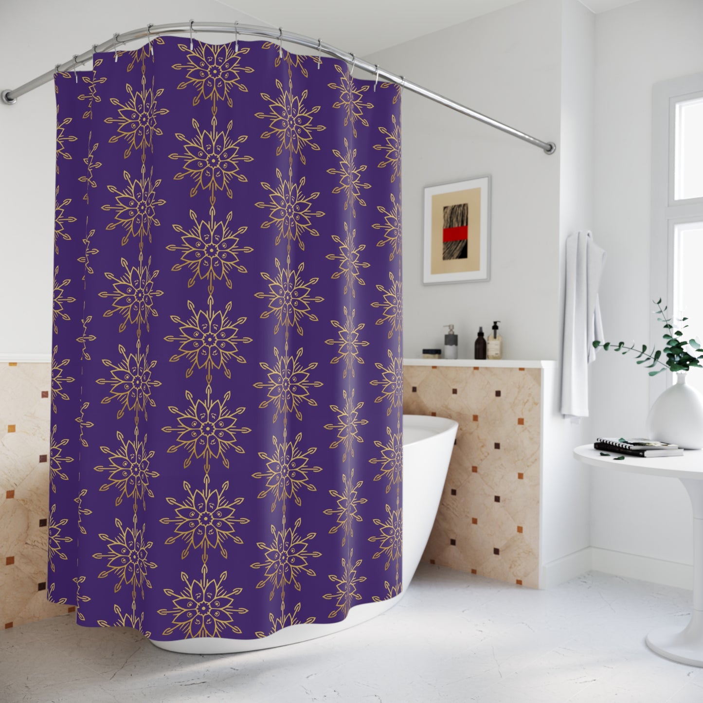 Regal Radiance – Purple & Gold Faith-Inspired Shower Curtain