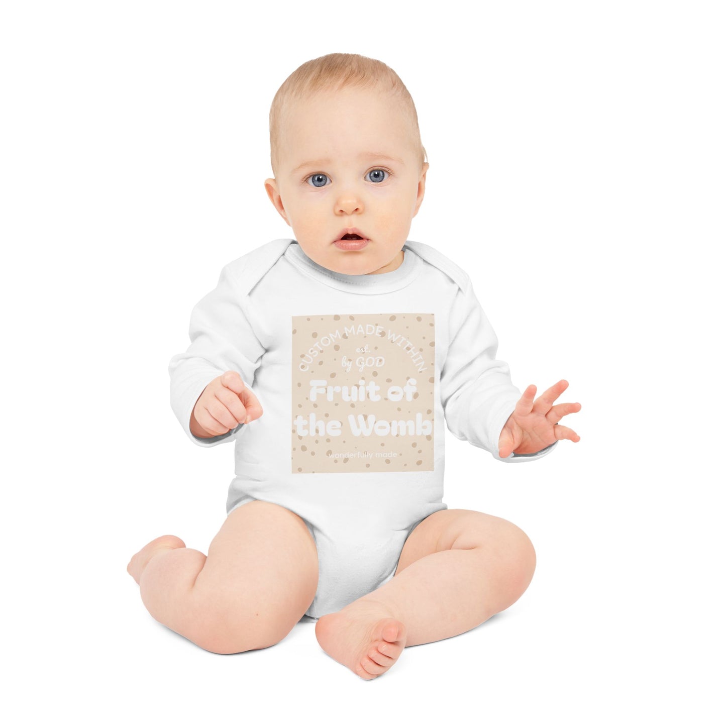 Fruit of the Womb Long Sleeve Organic Onesie – Sandstone Sprinkle