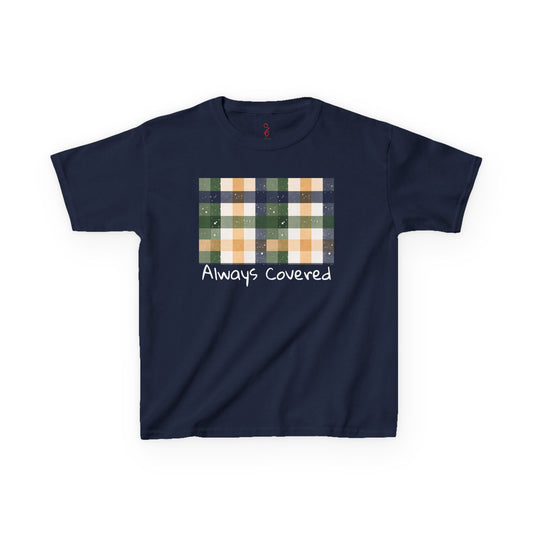 Always Covered Kids Tee (Evergreen Plaid) | Cozy Winter Blocks | Faith-Inspired Messagewear