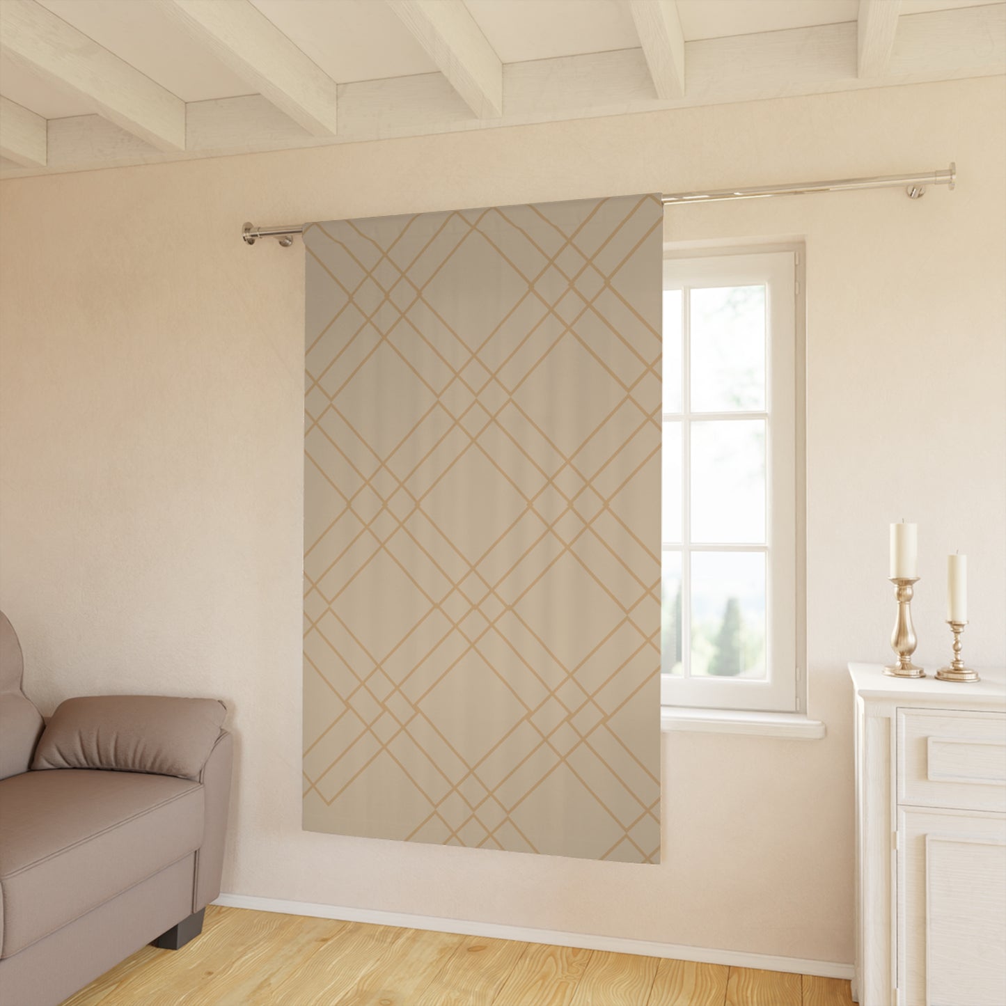 "Aligned in Light: Diamond Weave Curtain – Natural Deco Collection"
