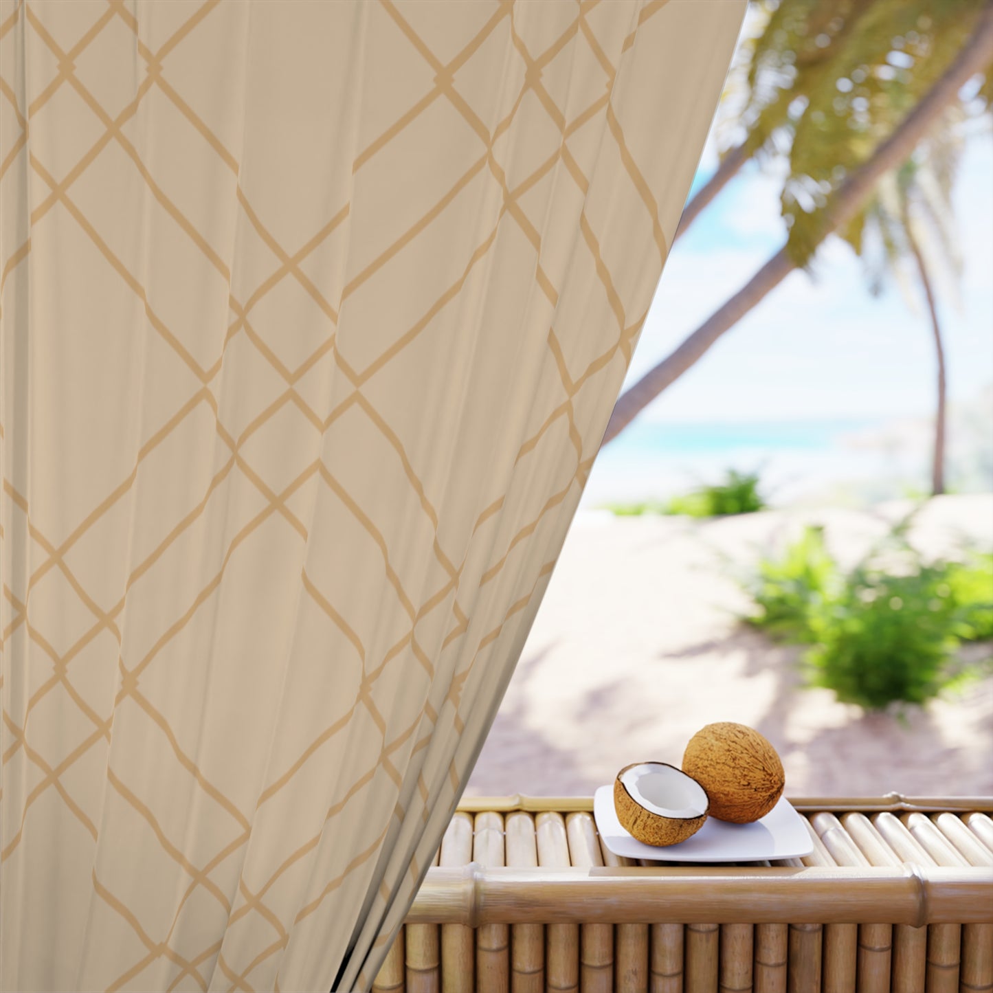 "Aligned in Light: Diamond Weave Curtain – Natural Deco Collection"