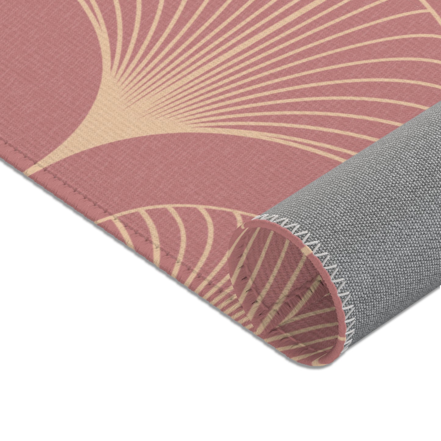 Sanctified Shells Art Deco Rug – Champagne Gold on Muted Rose