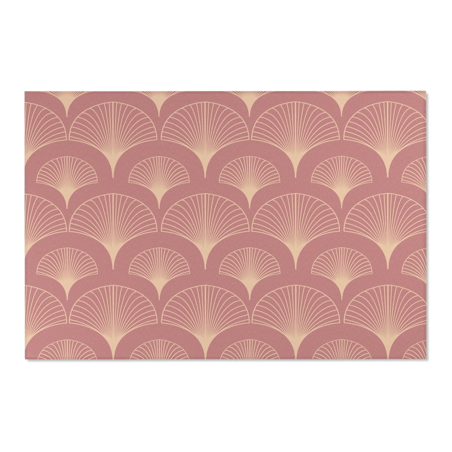 Sanctified Shells Art Deco Rug – Champagne Gold on Muted Rose