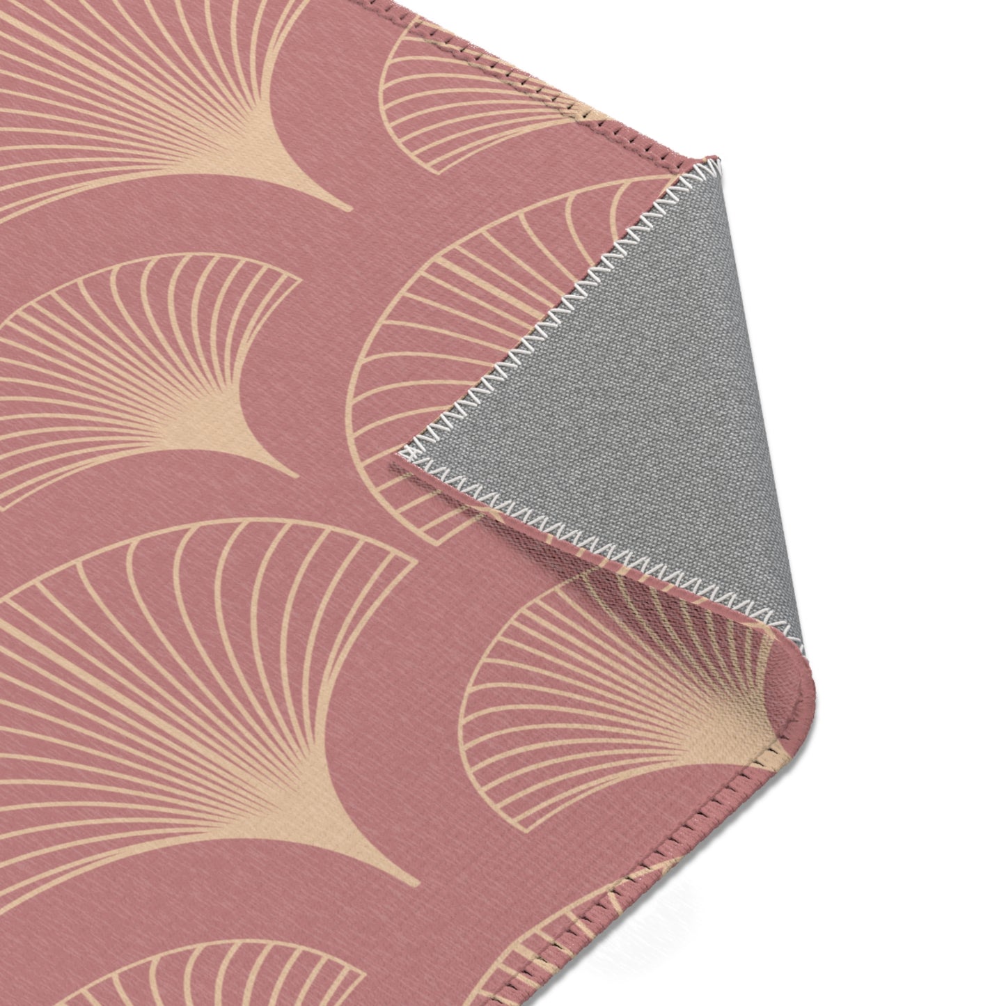 Sanctified Shells Art Deco Rug – Champagne Gold on Muted Rose