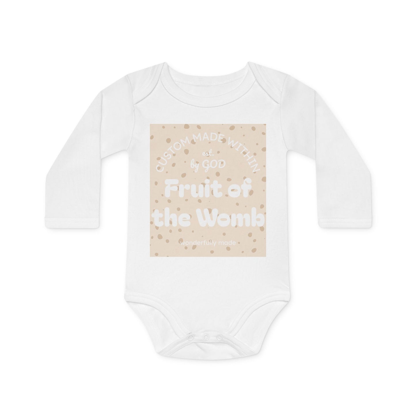 Fruit of the Womb Long Sleeve Organic Onesie – Sandstone Sprinkle