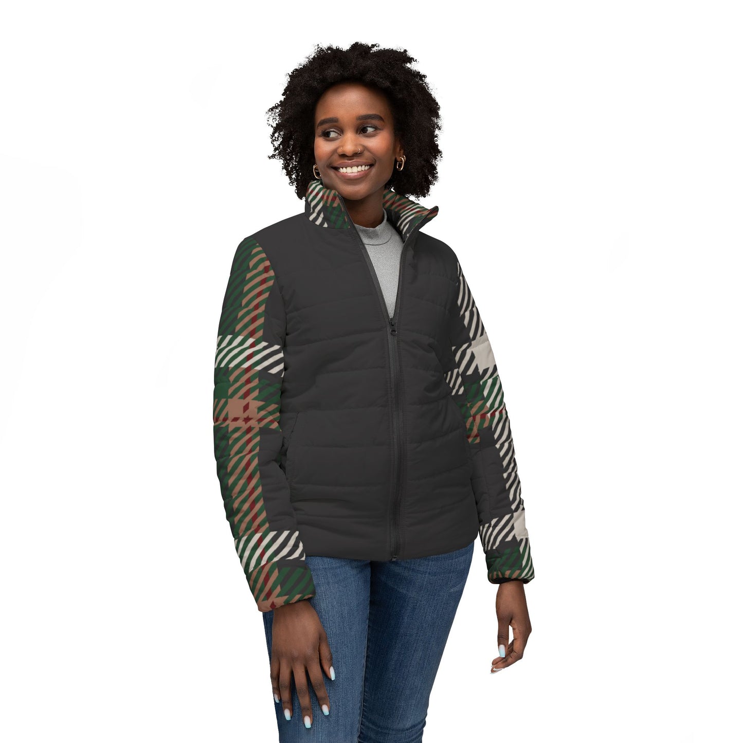 Faithful Tartan Puffer Jacket – Black Edition - Women's
