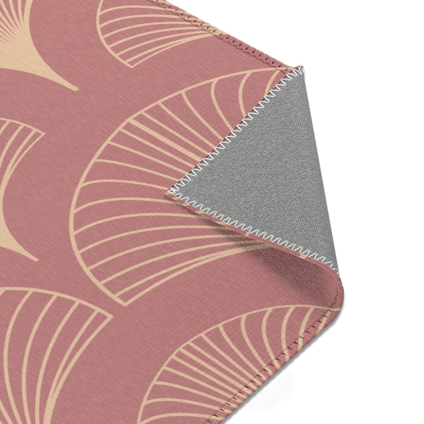 Sanctified Shells Art Deco Rug – Champagne Gold on Muted Rose