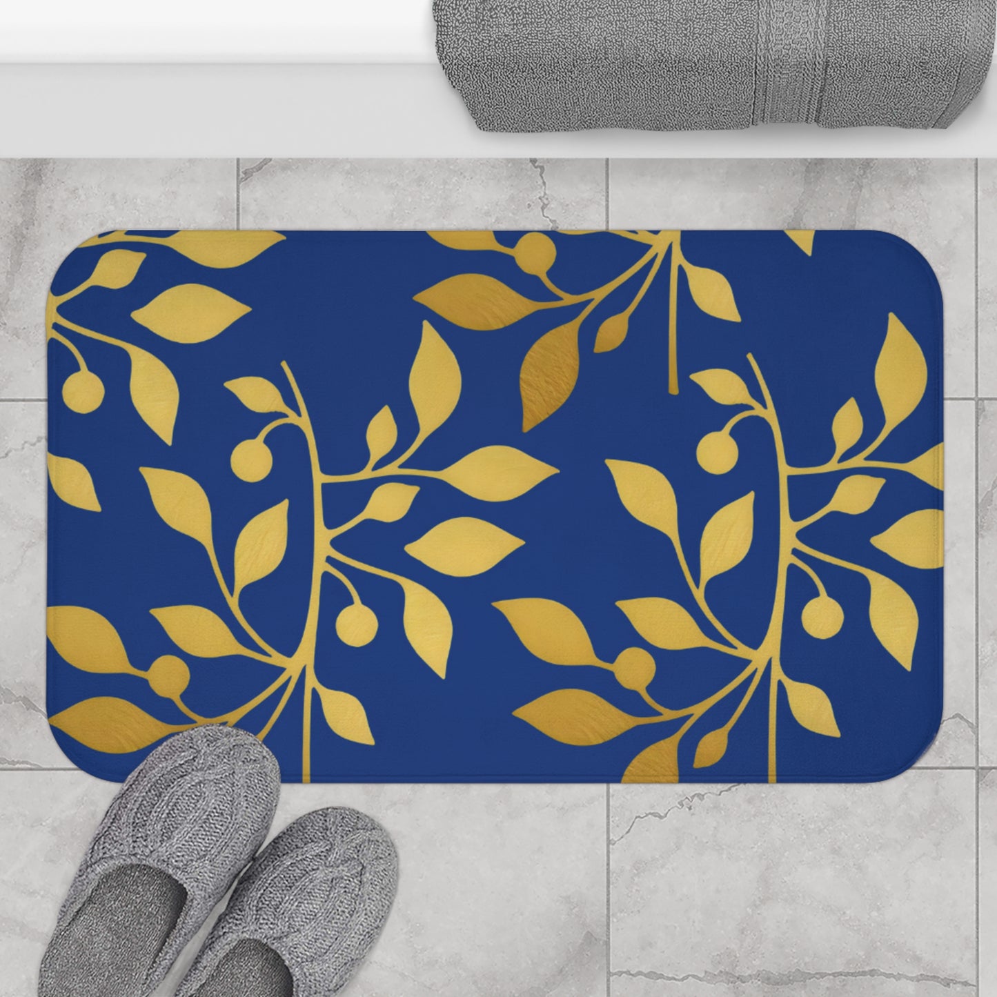 Golden Olive – Royal Blue Faith-Inspired Bath Mat