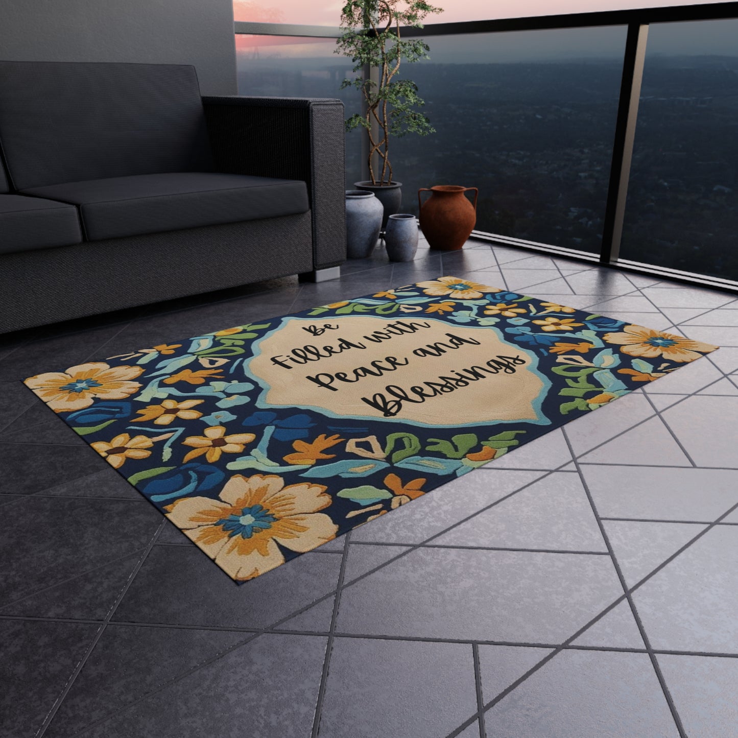 Peace & Blessings Outdoor Rug – Floral Faith Edition