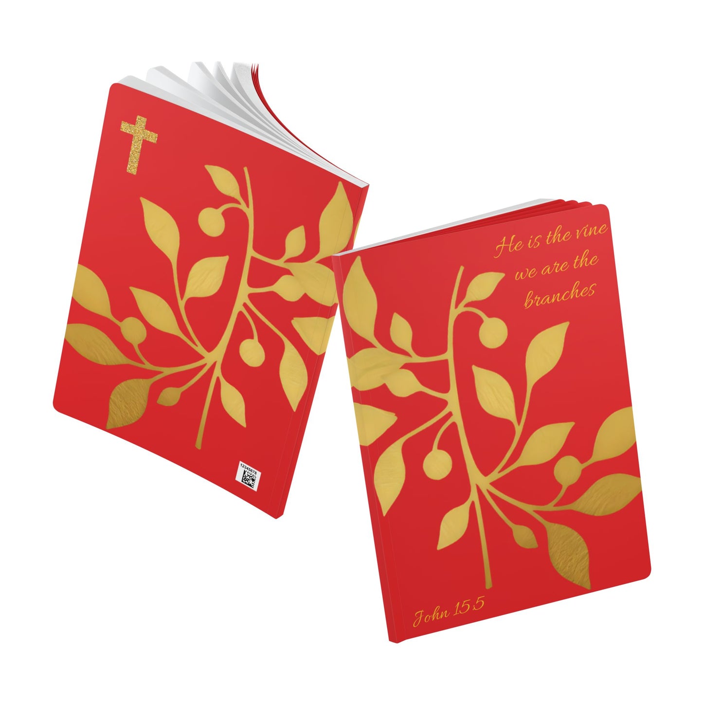 The Vine & The Branches – John 15:5 Journal (Red & Gold), Faith Journal, Prayer Journal, Christian Notebook, Gift for Women, Religious Journal