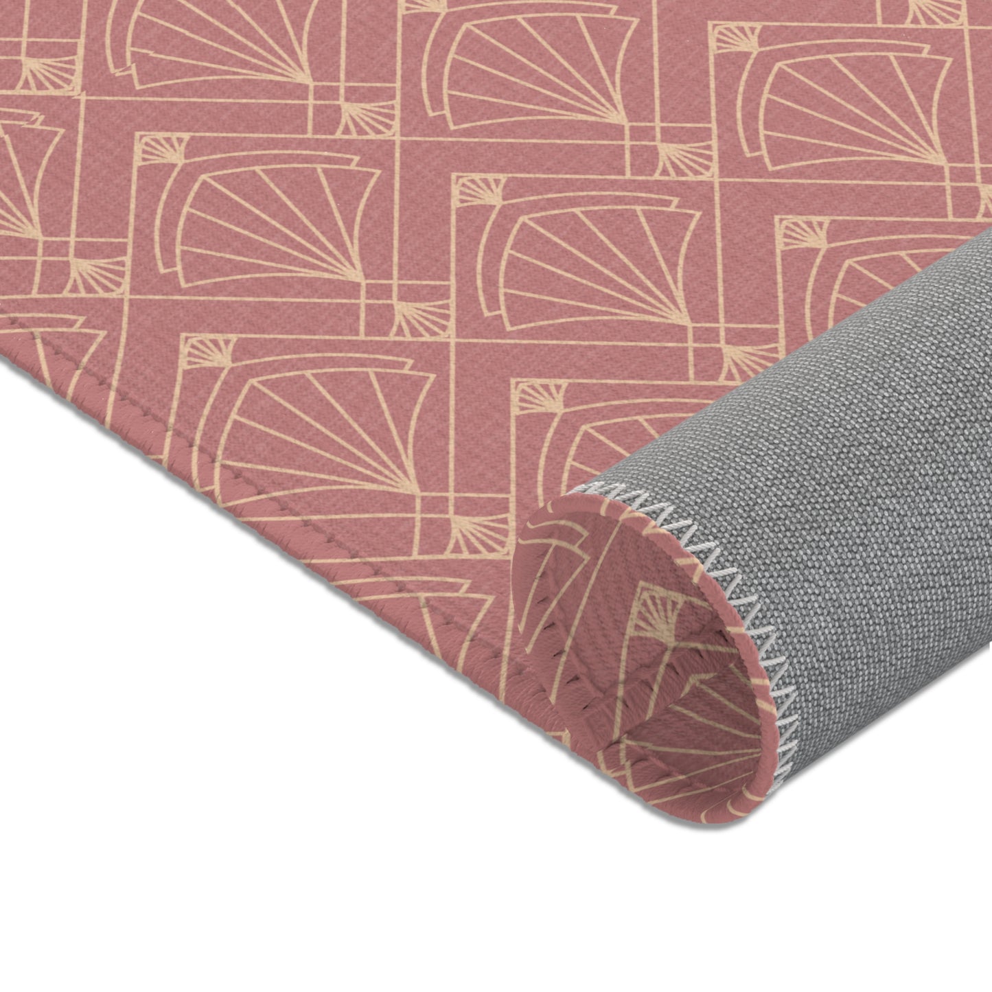 Rose Radiance Art Deco Rug – Champagne Gold on Muted Rose
