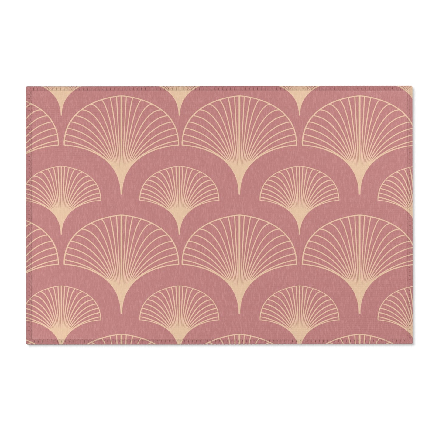 Sanctified Shells Art Deco Rug – Champagne Gold on Muted Rose