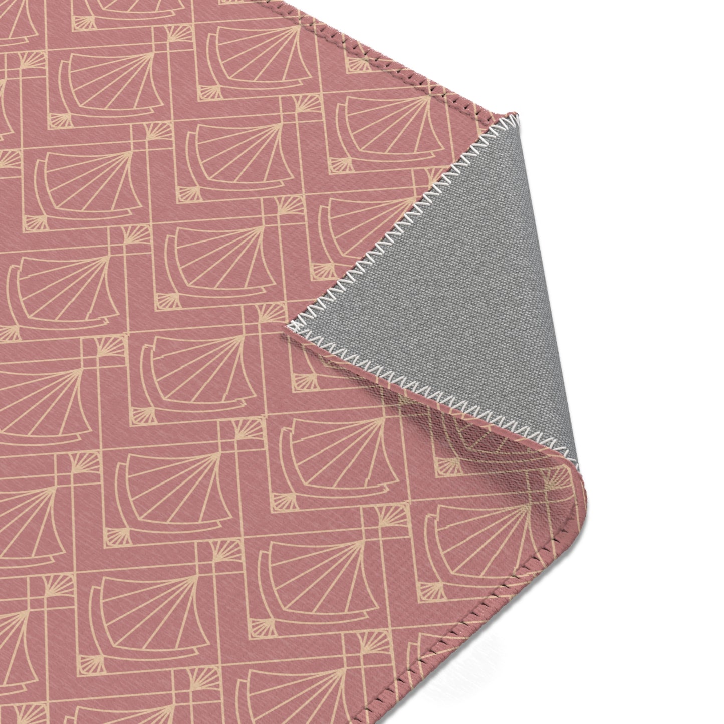 Rose Radiance Art Deco Rug – Champagne Gold on Muted Rose