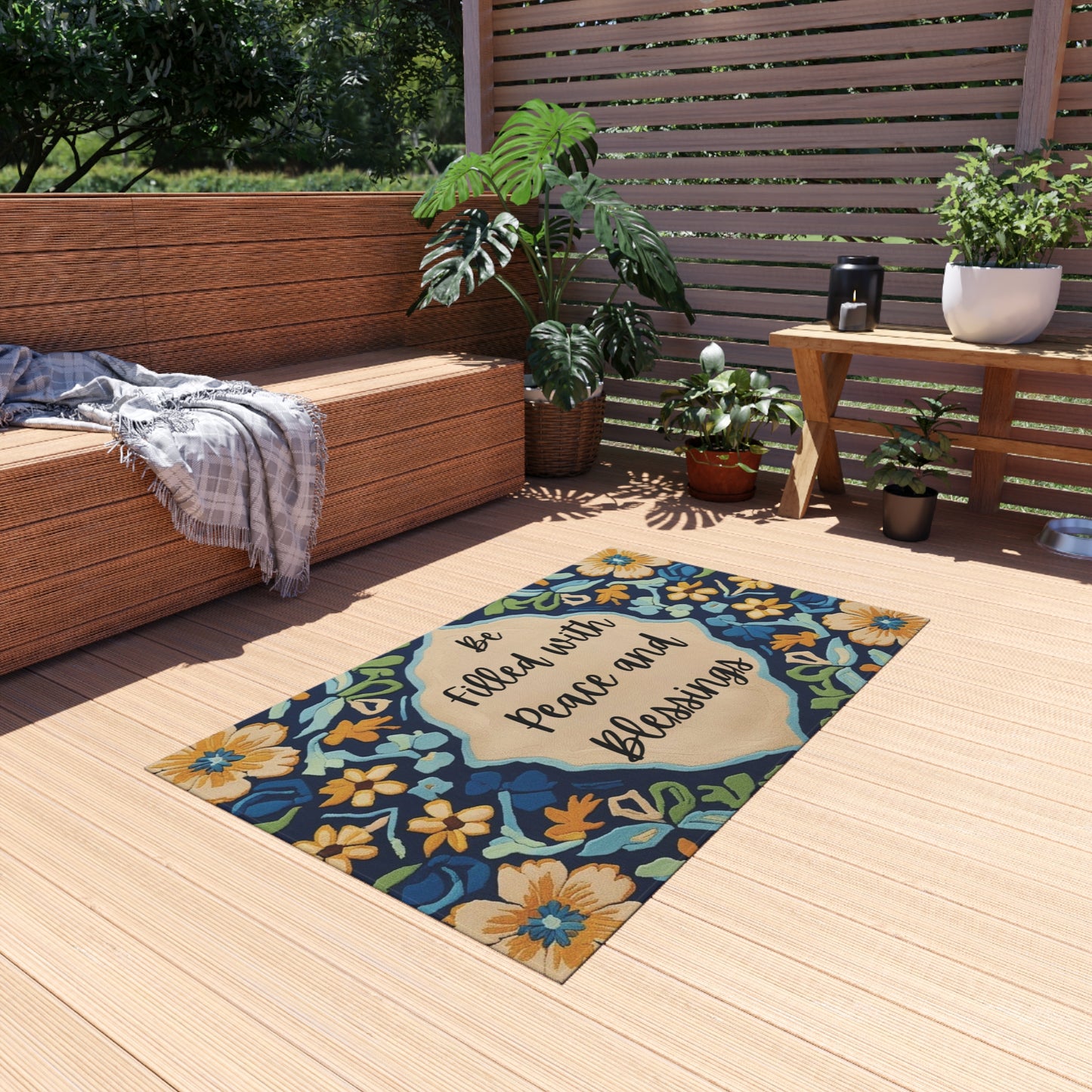 Peace & Blessings Outdoor Rug – Floral Faith Edition
