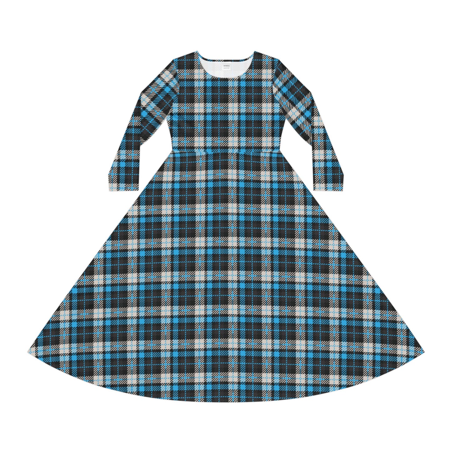 Silent Crossing – Women’s Long Sleeve Tartan Midi Dress