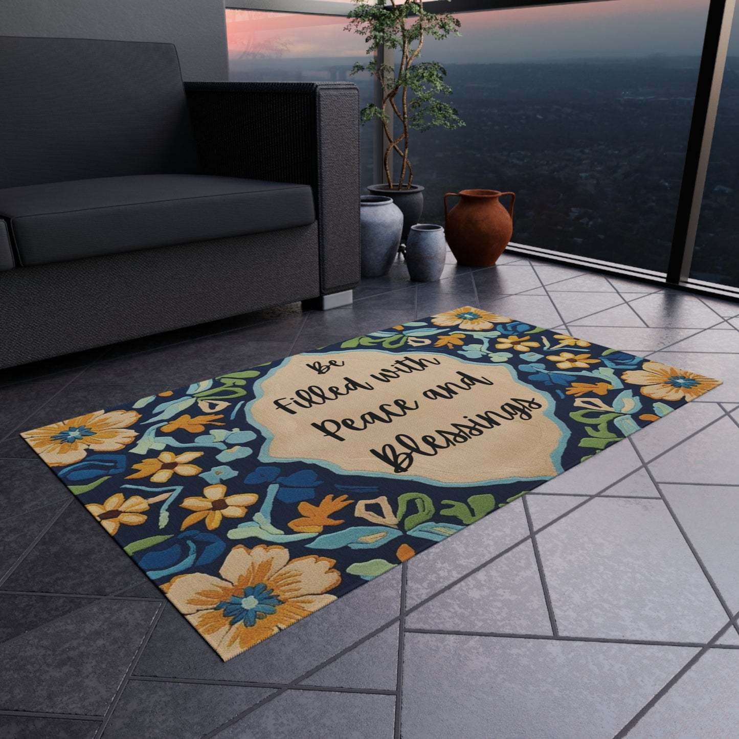 Peace & Blessings Outdoor Rug – Floral Faith Edition