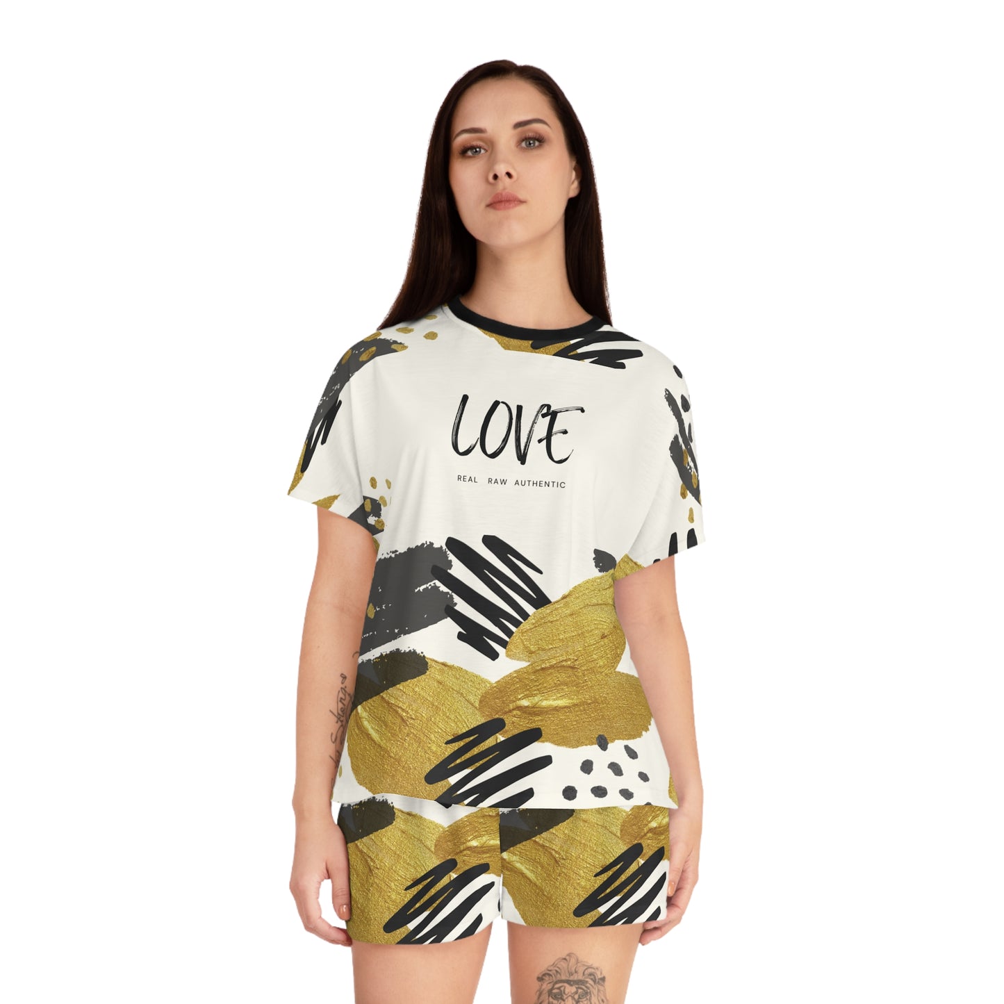 Real. Raw. Authentic. LOVE – Women’s Black & Gold Abstract Pajama Set