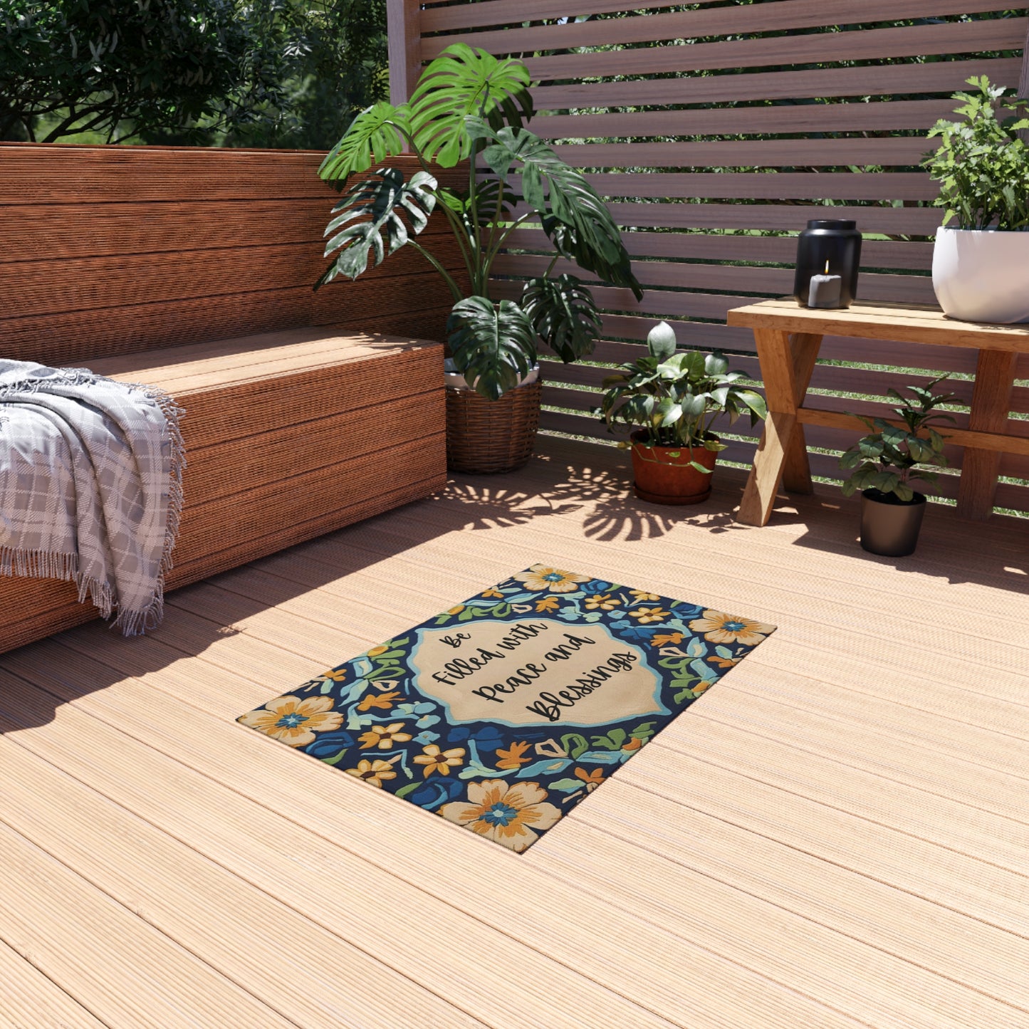 Peace & Blessings Outdoor Rug – Floral Faith Edition
