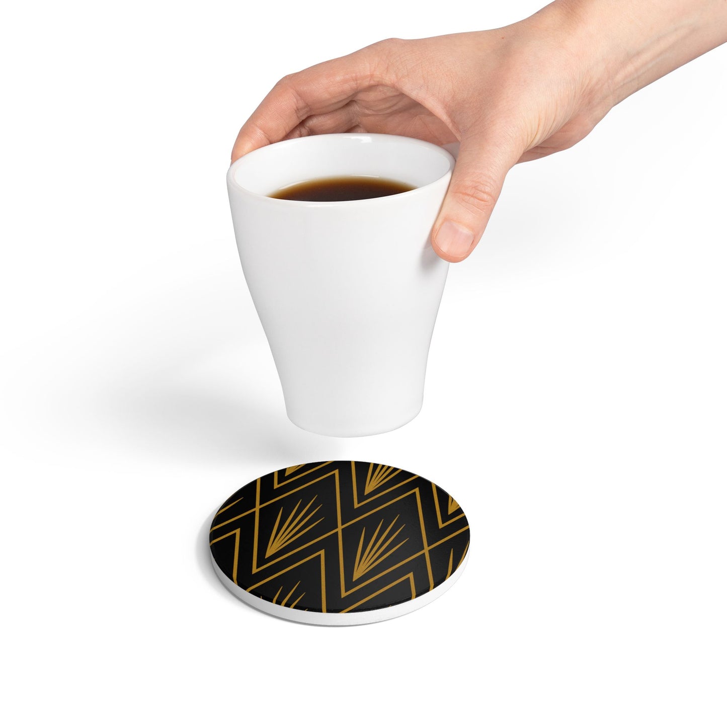 Gatsby Grace Ceramic Coaster – Dark Goldenrod on Black