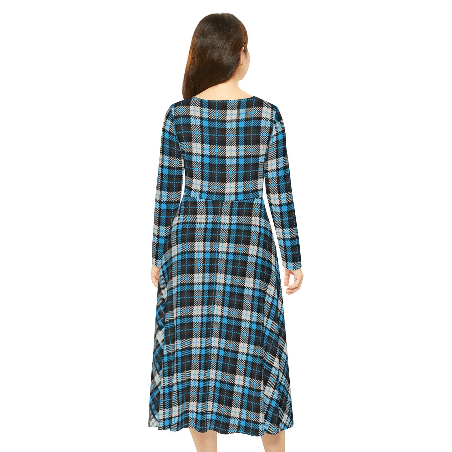 Silent Crossing – Women’s Long Sleeve Tartan Midi Dress