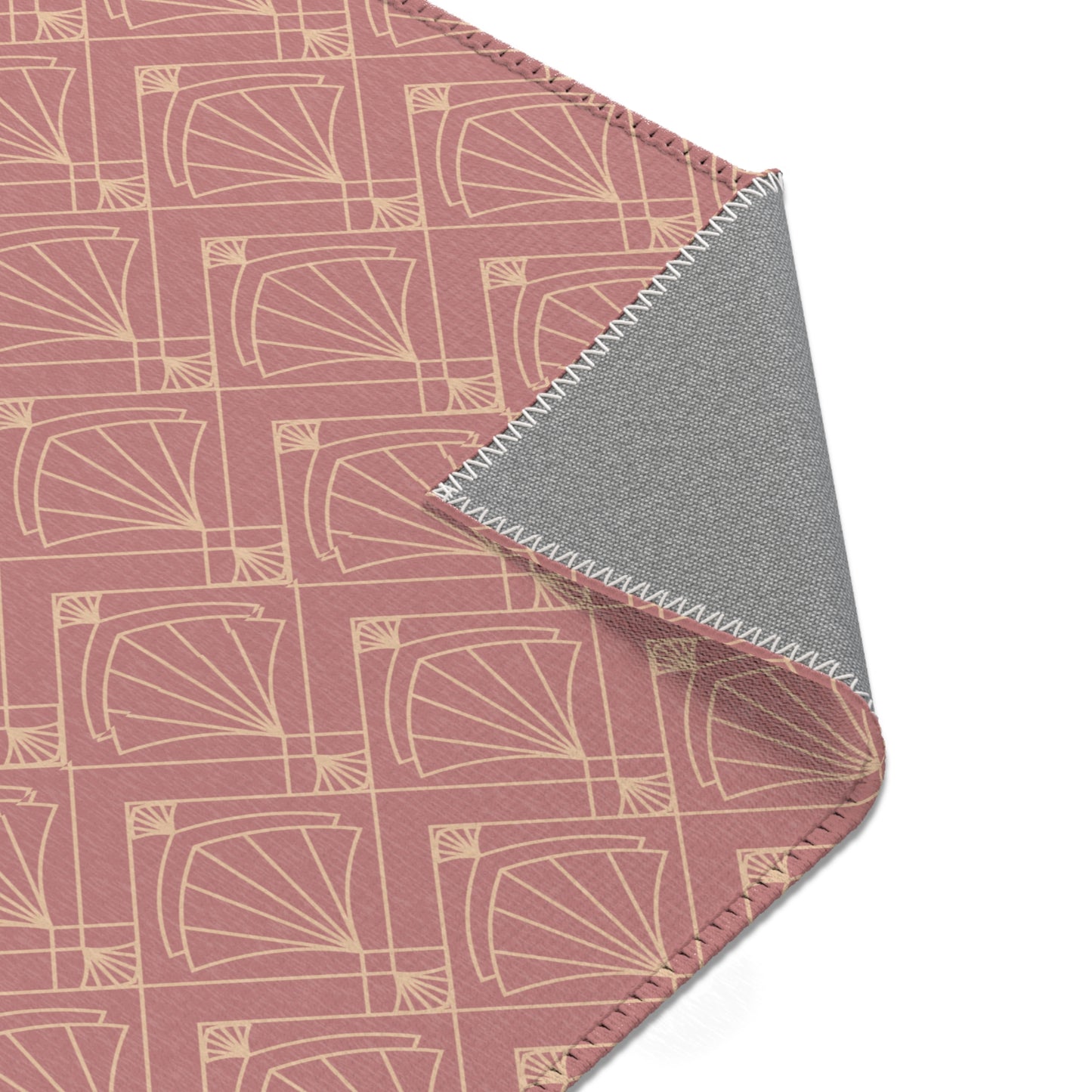 Rose Radiance Art Deco Rug – Champagne Gold on Muted Rose