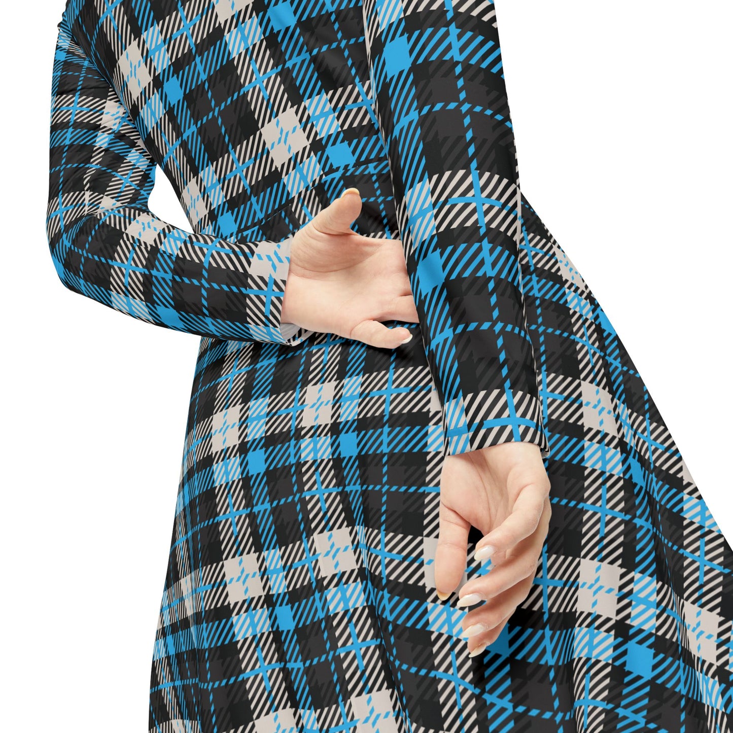 Silent Crossing – Women’s Long Sleeve Tartan Midi Dress