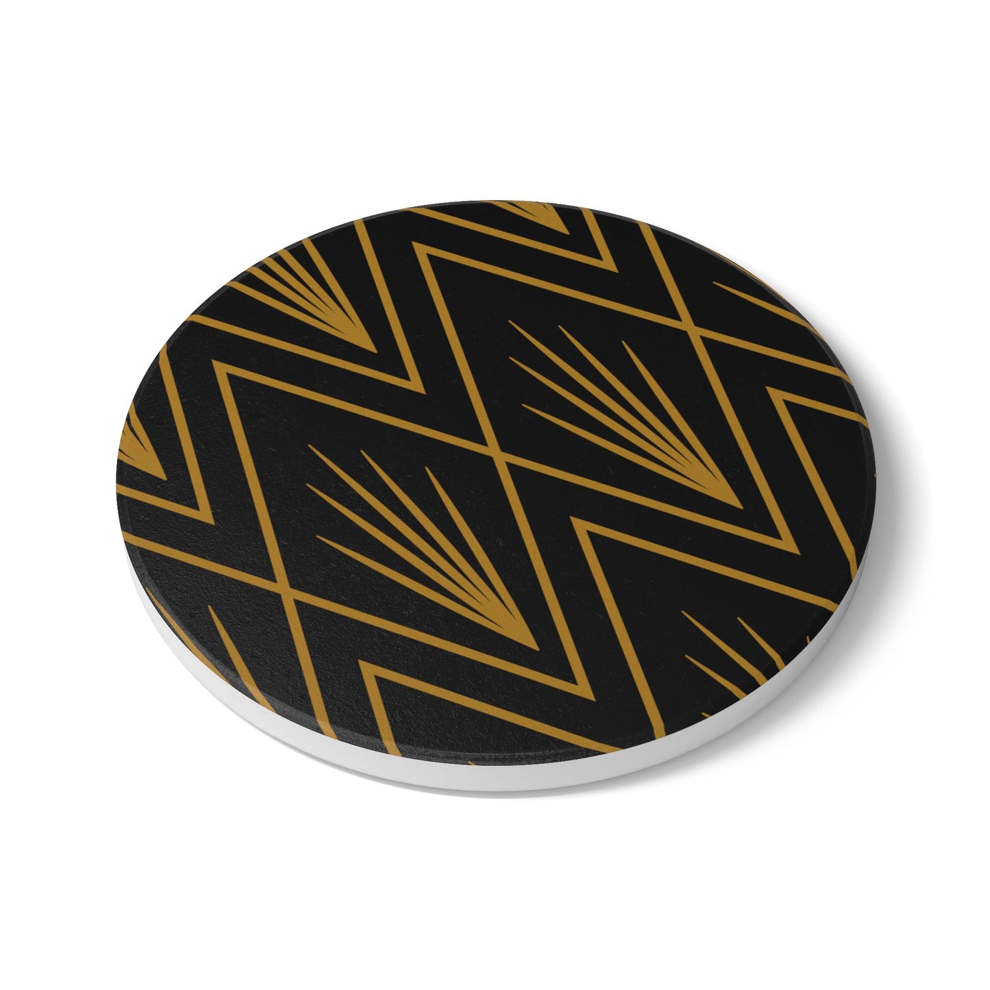Gatsby Grace Ceramic Coaster – Dark Goldenrod on Black