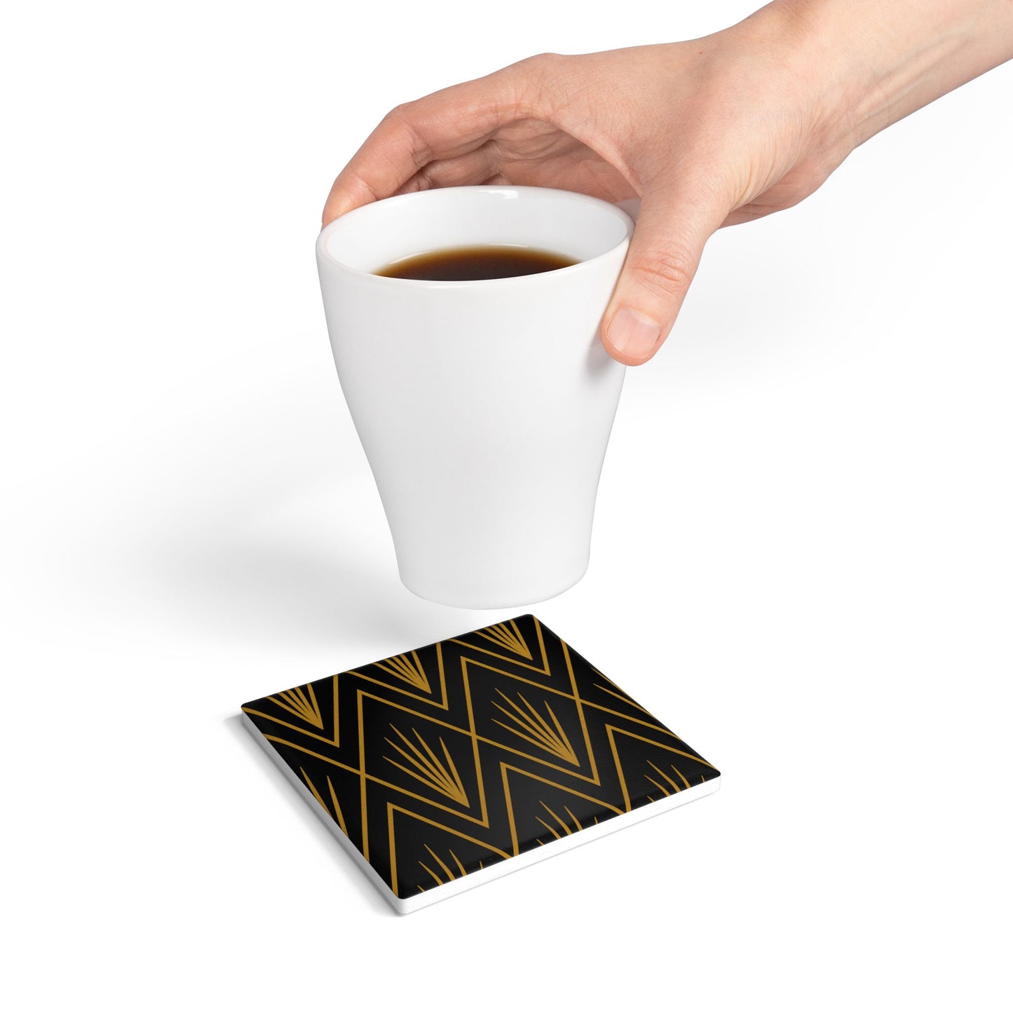 Gatsby Grace Ceramic Coaster – Dark Goldenrod on Black