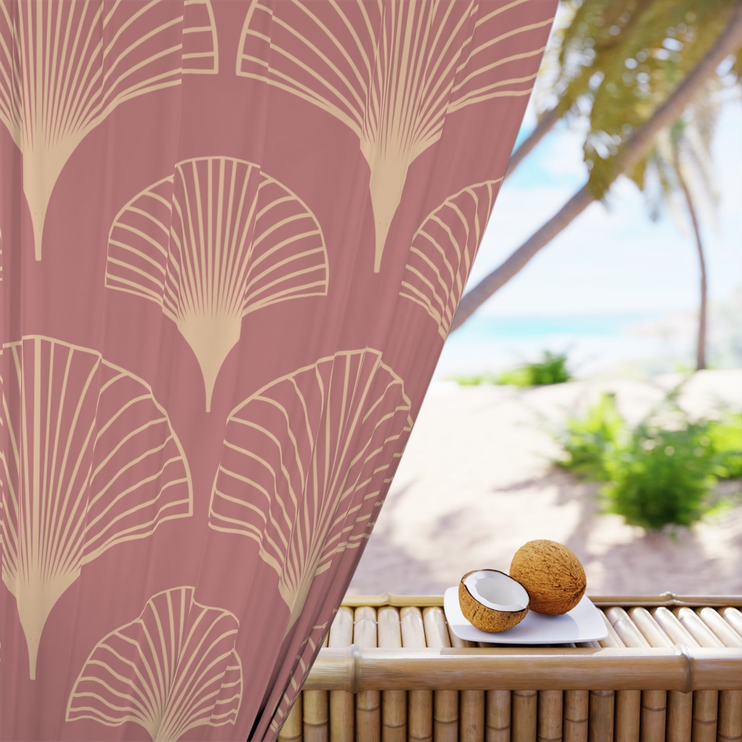 Rose Deco Radiance – Shell Bloom Panel Curtain in Champagne Gold