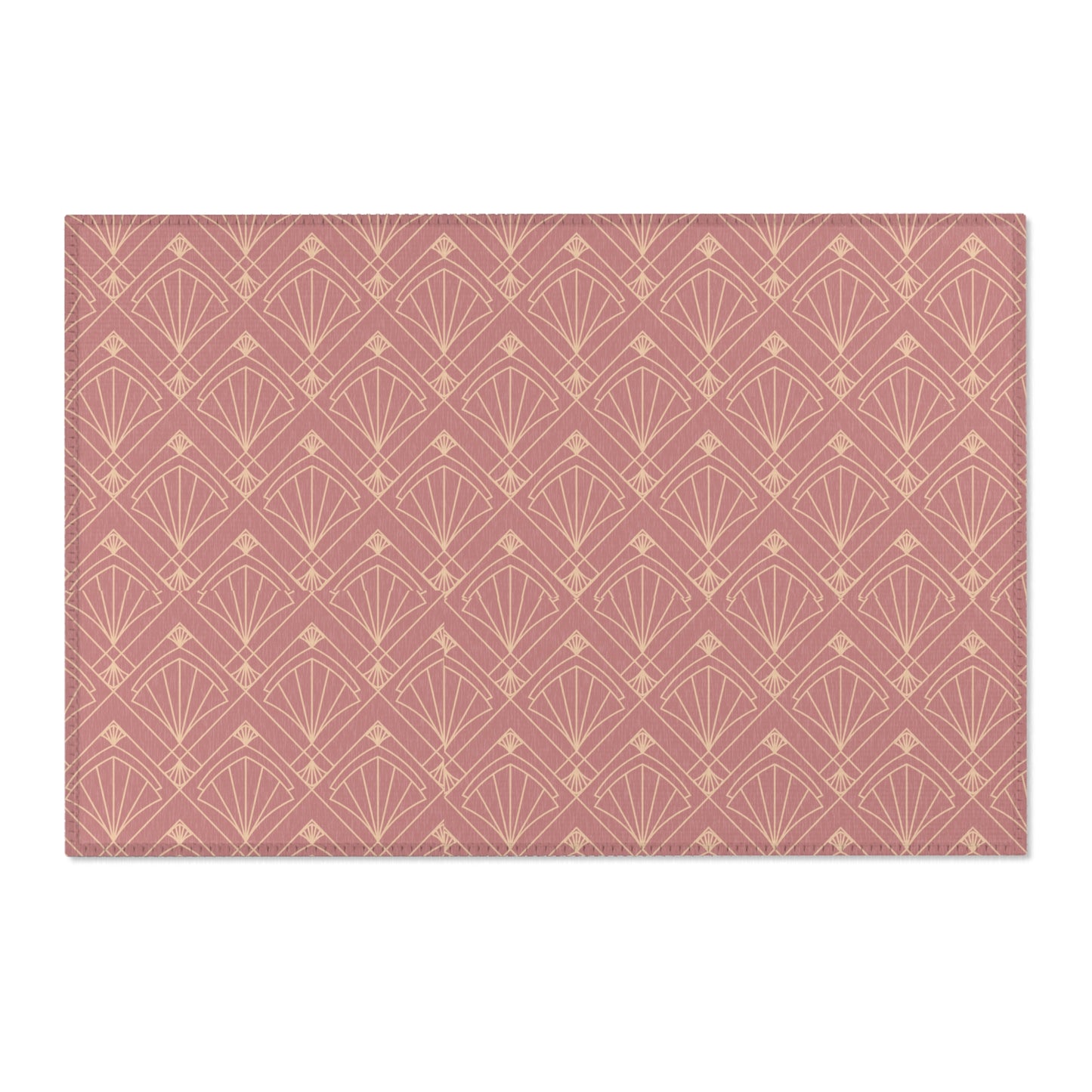 Rose Radiance Art Deco Rug – Champagne Gold on Muted Rose