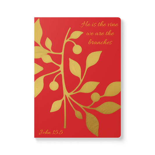 The Vine & The Branches – John 15:5 Journal (Red & Gold), Faith Journal, Prayer Journal, Christian Notebook, Gift for Women, Religious Journal