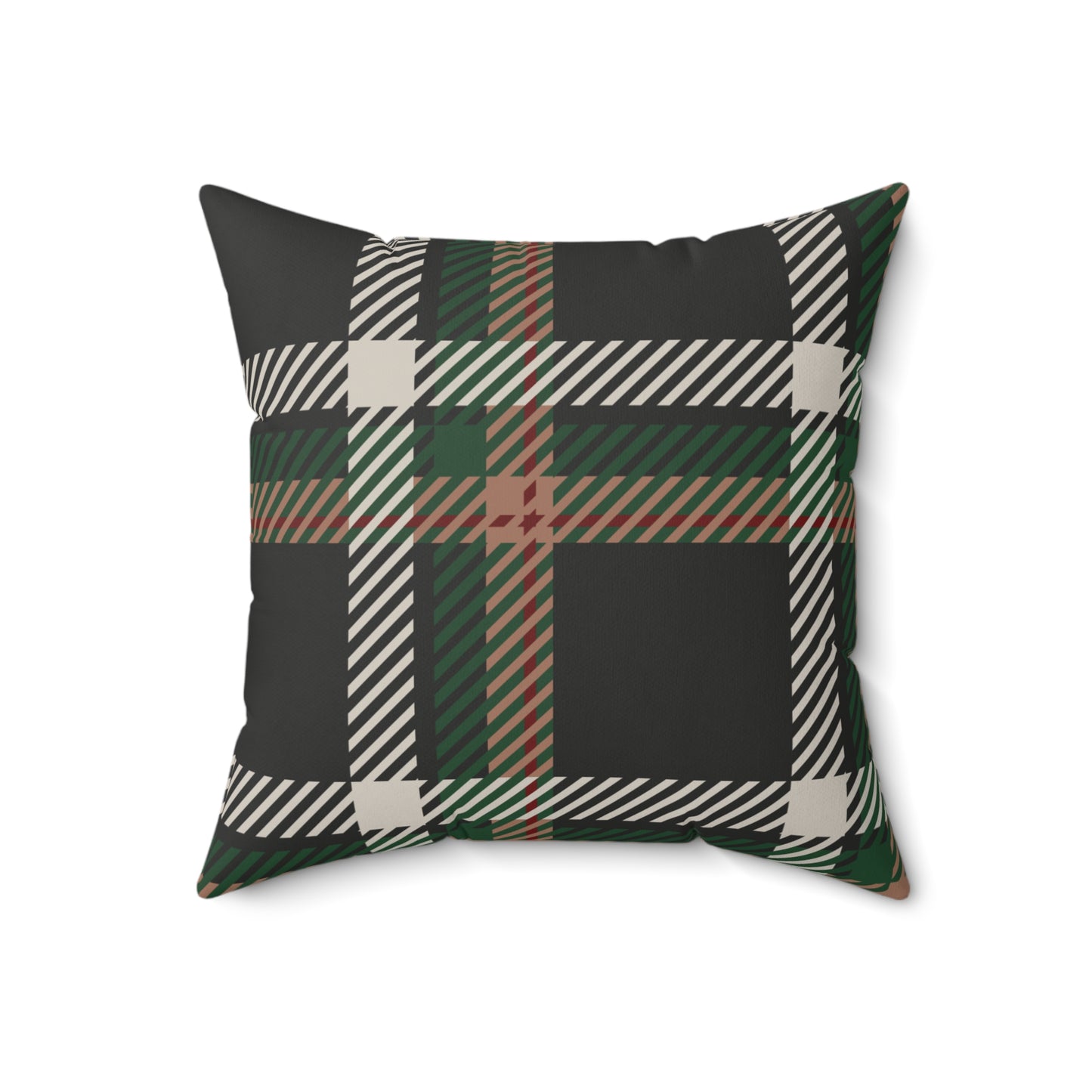 Faithful Tartan Cushion – Mocha Mousse Front, Plaid Back | Faux Suede Throw Pillow