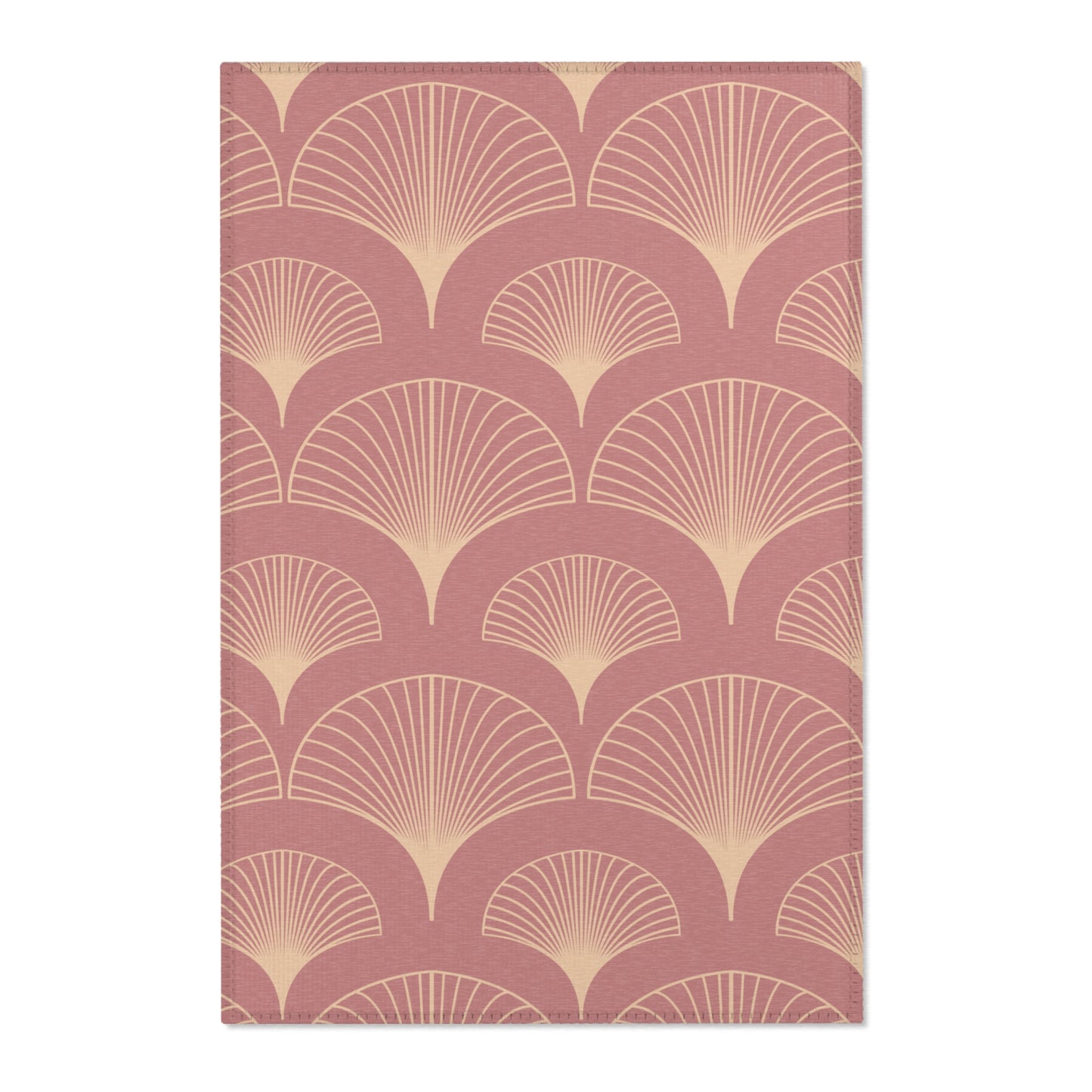 Sanctified Shells Art Deco Rug – Champagne Gold on Muted Rose