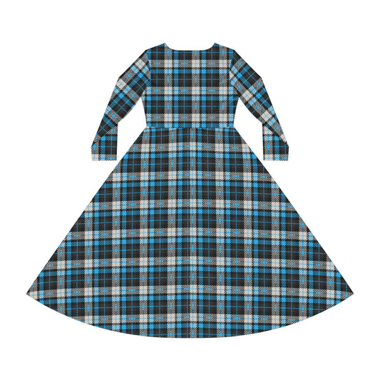 Silent Crossing – Women’s Long Sleeve Tartan Midi Dress