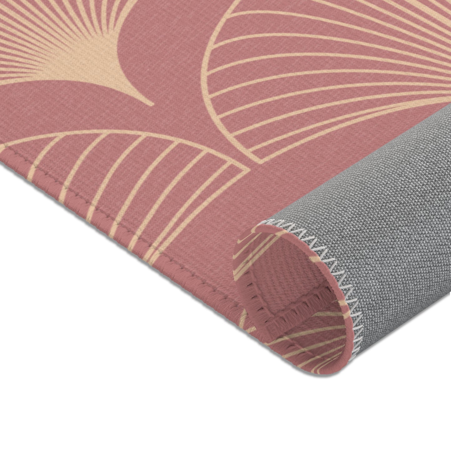 Sanctified Shells Art Deco Rug – Champagne Gold on Muted Rose