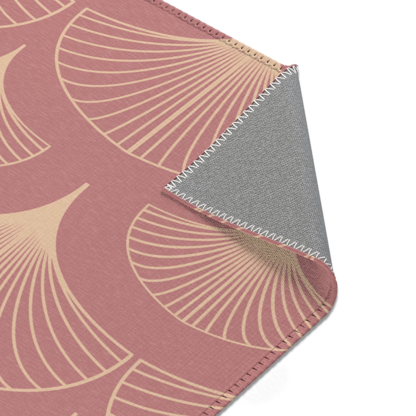 Sanctified Shells Art Deco Rug – Champagne Gold on Muted Rose