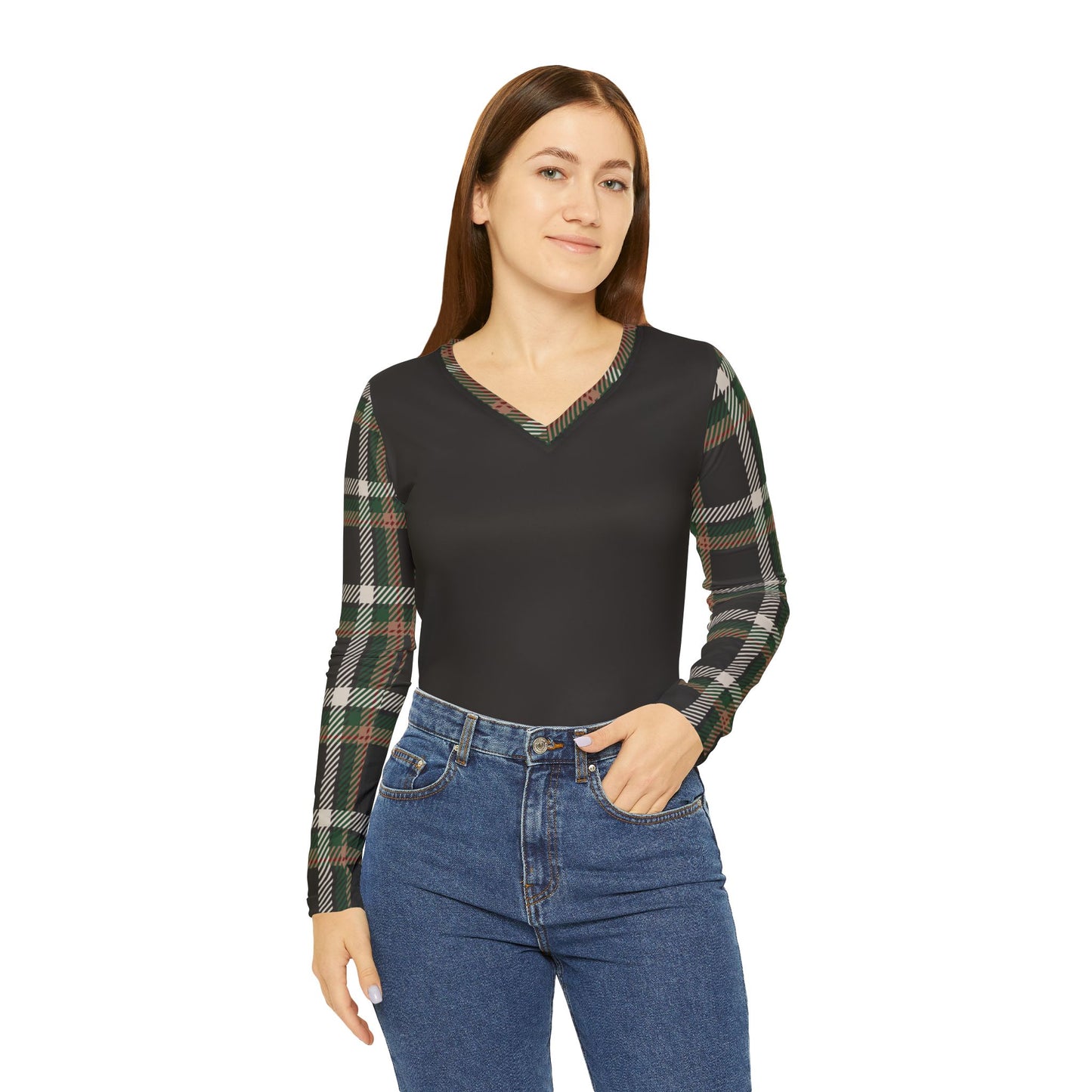 Faithful Tartan V-Neck Top – Charcoal Black